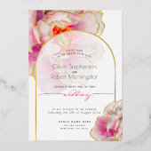 結婚の |明素晴らしるいクリムはっきりしたムゾン 箔招待状 (正面)