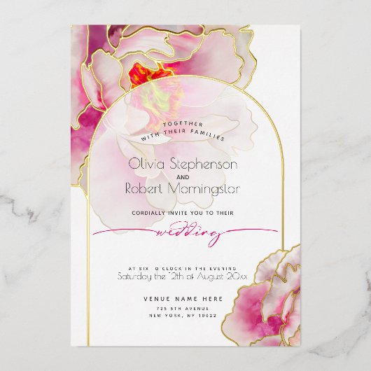 結婚の |明素晴らしるいクリムはっきりしたムゾン 箔招待状 (正面)