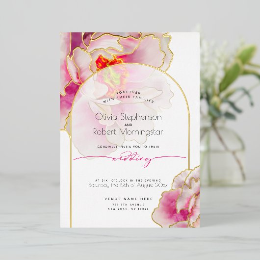 結婚の |明素晴らしるいクリムはっきりしたムゾン 箔招待状 (立ち正面)