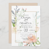 結婚の |春赤面ピーチピンク 招待状 (正面/裏面)