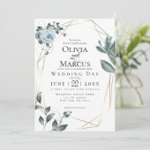 結婚の |水彩ほこりっぽい青フローラ 招待状 (スタンド正面)