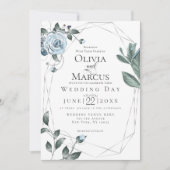 結婚の |水彩ほこりっぽい青フローラ 招待状 (正面)