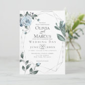 結婚の |水彩ほこりっぽい青フローラ 招待状 (スタンド正面)