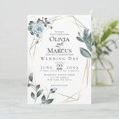 結婚の |水彩ほこりっぽい青フローラ 招待状 (スタンド正面)