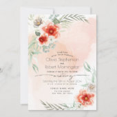 結婚の |水彩緋色の炎フローラ 招待状 (正面)