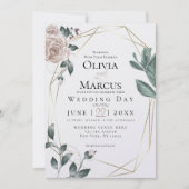 結婚の |水彩赤面ほこりっぽいバラ金ゴールド 招待状 (正面)