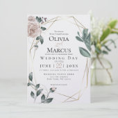 結婚の |水彩赤面ほこりっぽいバラ金ゴールド 招待状 (スタンド正面)