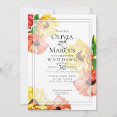 結婚の |水彩黄赤ガーベラデイジー 招待状 (正面)