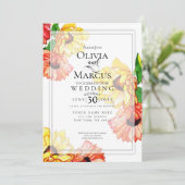 結婚の |水彩黄赤ガーベラデイジー 招待状 (スタンド正面)