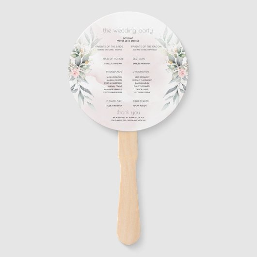 結婚の |淡い色のピンクの花シルバーセージ葉の香り ハンドファン (裏面)