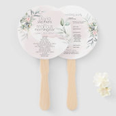 結婚の |淡い色のピンクの花シルバーセージ葉の香り ハンドファン (正面&裏面)