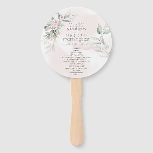 結婚の |淡い色のピンクの花シルバーセージ葉の香り ハンドファン (正面)