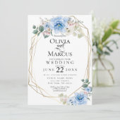 結婚の |牡丹の水色の花 招待状 (スタンド正面)
