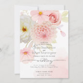 結婚の |赤面ピンクアイボリー混合花 招待状 (正面)