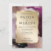 結婚の |金ゴールドエレガントカシス梅ブラシストローク 招待状 (正面)