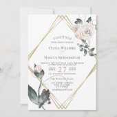 結婚の |金ゴールドフレーム淡い色のピンク色のバラ 招待状 (正面)