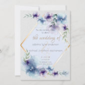 結婚の |青と紫の水のカラーフローラ 招待状 (正面)