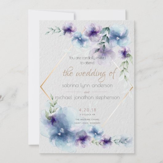 結婚の |青と紫の水色フローラ2 招待状 (正面)