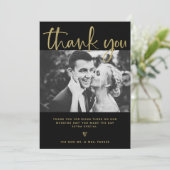 〜結婚の|黒とエレガント金ゴールド(写真付き) サンキューカード (スタンド正面)