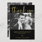 〜結婚の|黒とエレガント金ゴールド(写真付き) サンキューカード (正面/裏面)