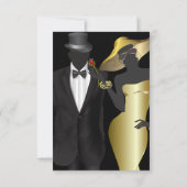 結婚の |黒エレガントと金ゴールドのグリッター 招待状 (裏面)