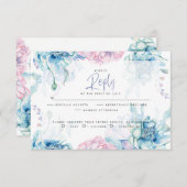 結婚の | Sky BlueとBubblegumピンク牡丹 出欠カード (正面/裏面)