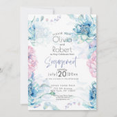 結婚の | Sky BlueとBubblegumピンク牡丹 招待状 (正面)