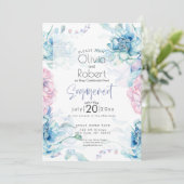 結婚の | Sky BlueとBubblegumピンク牡丹 招待状 (スタンド正面)