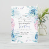 結婚の | Sky BlueとBubblegumピンク牡丹 招待状 (スタンド正面)