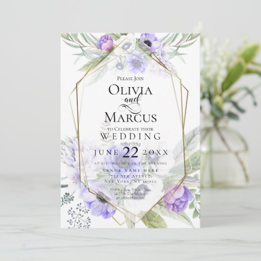 結婚の | Violet Anemone Flower Frame 招待状 (スタンド正面)