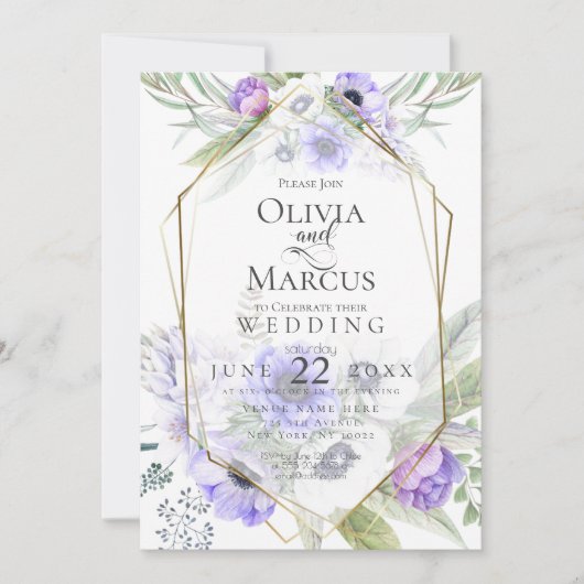 結婚の | Violet Anemone Flower Frame 招待状 (正面)