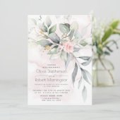 結婚の | Woodland Greenery Boho Pink Rose 招待状 (スタンド正面)