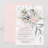 結婚の | Woodland Greenery Boho Pink Rose 招待状 (正面/裏面)