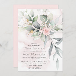 結婚の | Woodland Greenery Boho Pink Rose 招待状