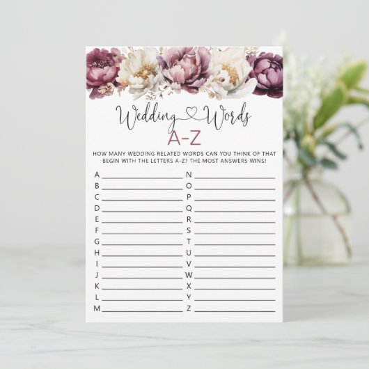 結婚のA-Zブライダルシャワーゲームカード 招待状 (スタンド正面)