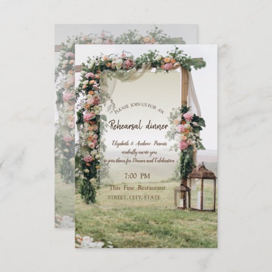 結婚のArbor Lanternリハーサルディナー 招待状 (正面/裏面)