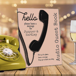 結婚のAudio Guest Book Black Phone on Pink 8x10 フォトプラーク