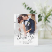 結婚のBlack Script Photoシンプル Thank You ポストカード (スタンド正面)
