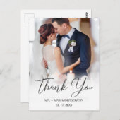 結婚のBlack Script Photoシンプル Thank You ポストカード (正面/裏面)