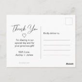 結婚のBlack Script Photoシンプル Thank You ポストカード (裏面)