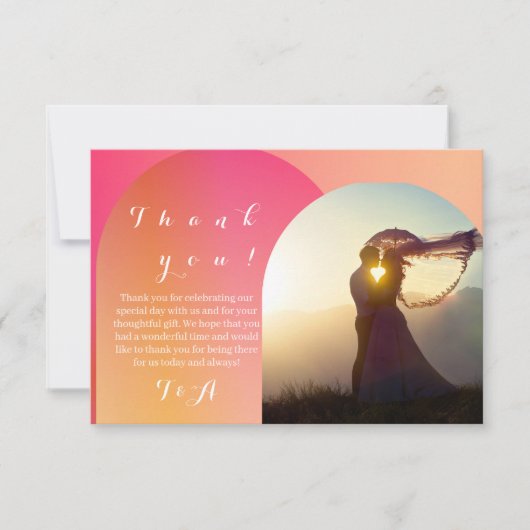 結婚のBoho Arch Photo Sunset Thank グラデーション You サンキューカード (正面)