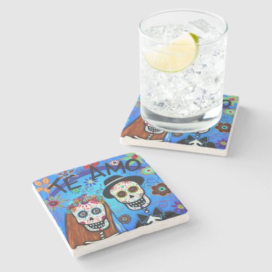 結婚のDia de los Muertos ストーンコースター (横)