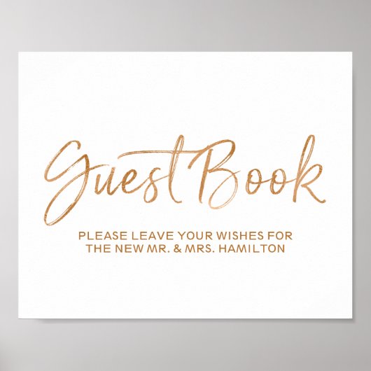 結婚のGuest Book 8x10スタイリッシュバラ金ゴールド標識 ポスター (正面)