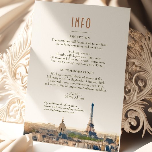 結婚のINFOと詳細の挿入Paris France Invite 招待状