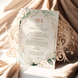 結婚のINFOと詳細金ゴールドの挿入と緑 招待状