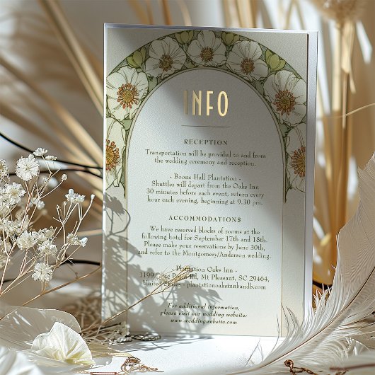 結婚のINFOカードの挿入ヴィンテージアールヌーボーミュシャ 箔招待状