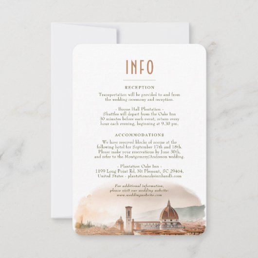 結婚のInsert INFOと詳細Florence Italy 招待状 (正面)