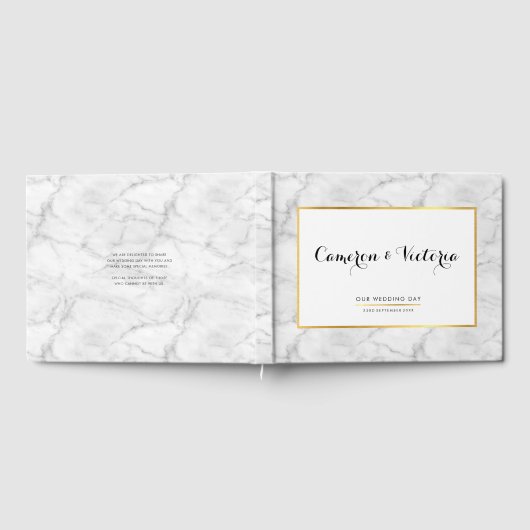 結婚のKEEPSAKEスタイリッシュフェイク金ゴールド枠 ゲストブック (全面)