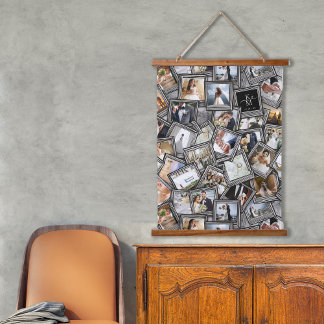 結婚のKeepsake 30フォトコラージブラックID1065 Han 吊り下げ型タペストリー