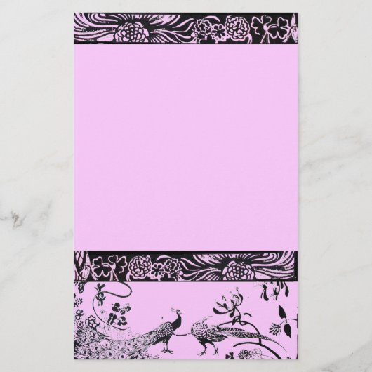 結婚のLOVE BIRDSブラックとピンク 便箋 (正面)